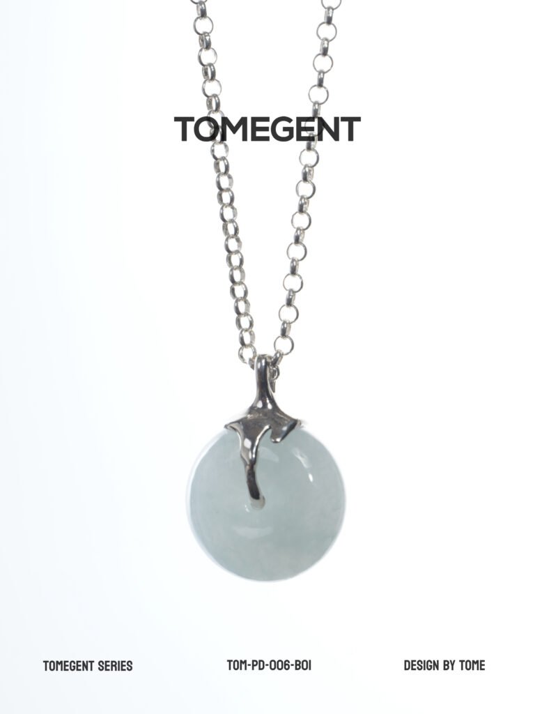 TOMEGENT Liquid‑Metal Donut Pendant, 925 Silver Inlaid Jadeite (B01)