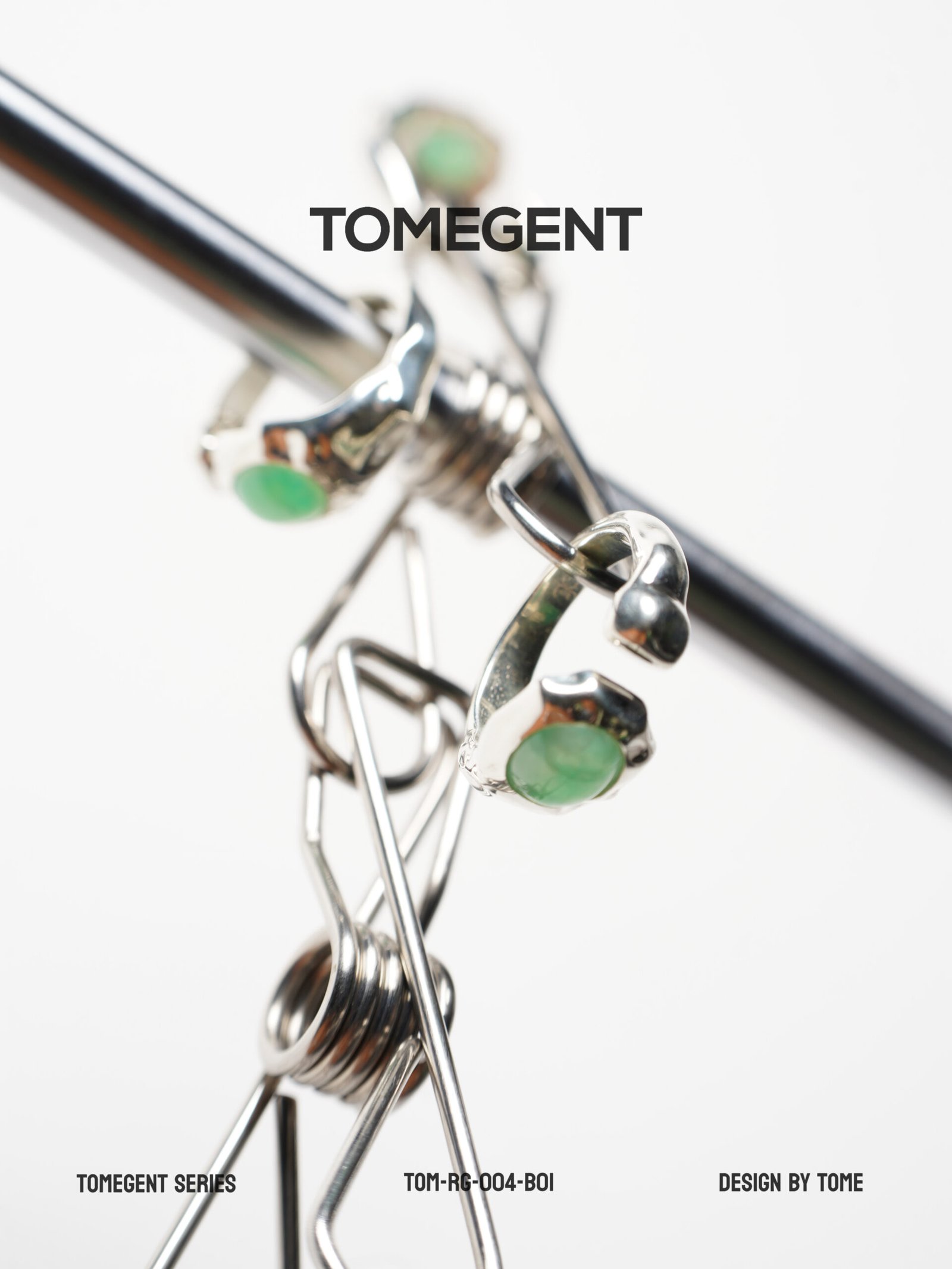 TOMEGENT Liquid Metal Series Sterling Silver Inlaid Jadeite Pinky Ring | TOM‑RG‑004‑B01 - Image 2