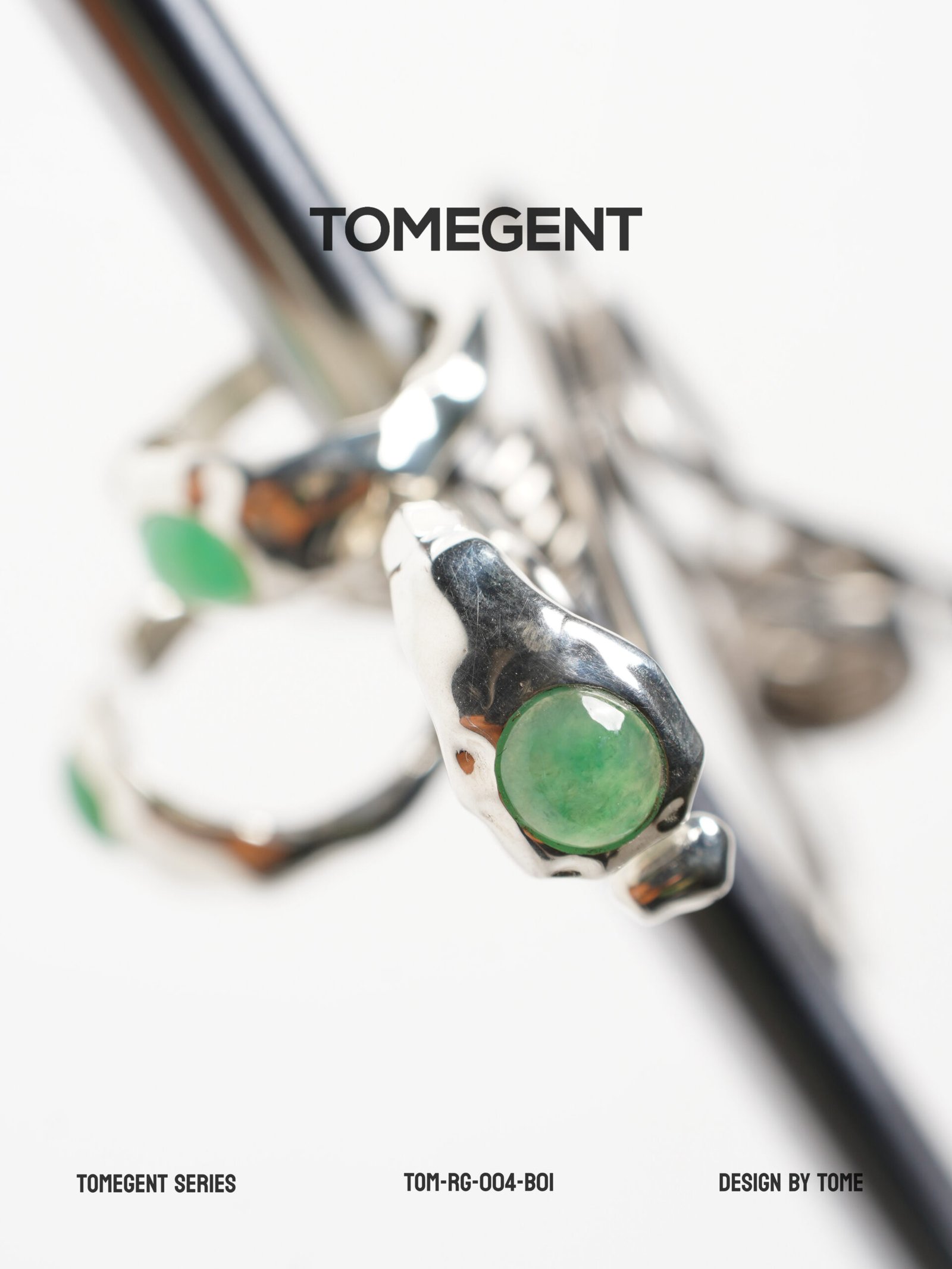 TOMEGENT Liquid Metal Series Sterling Silver Inlaid Jadeite Pinky Ring | TOM‑RG‑004‑B01 - Image 4