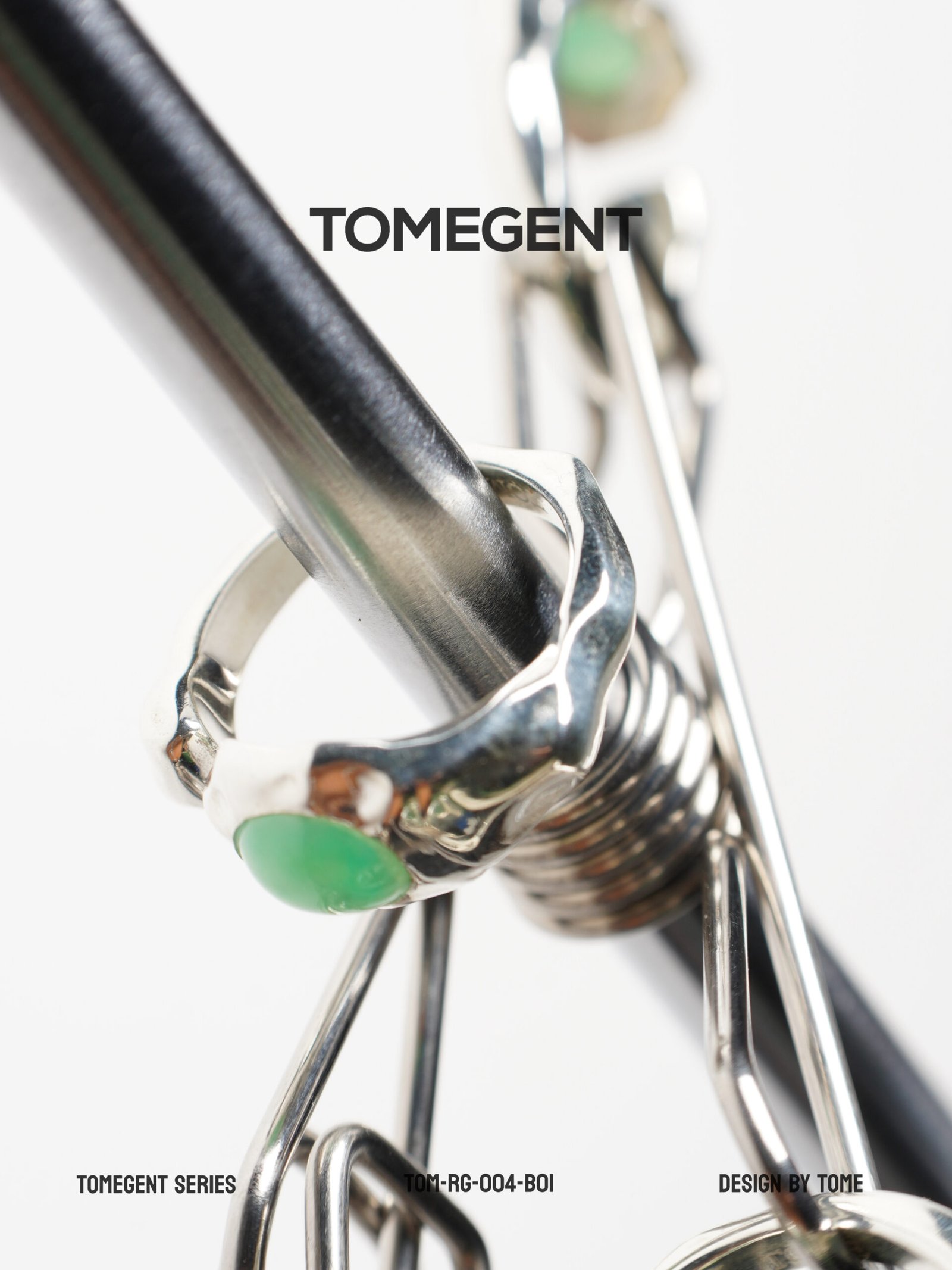 TOMEGENT Liquid Metal Series Sterling Silver Inlaid Jadeite Pinky Ring | TOM‑RG‑004‑B01 - Image 5