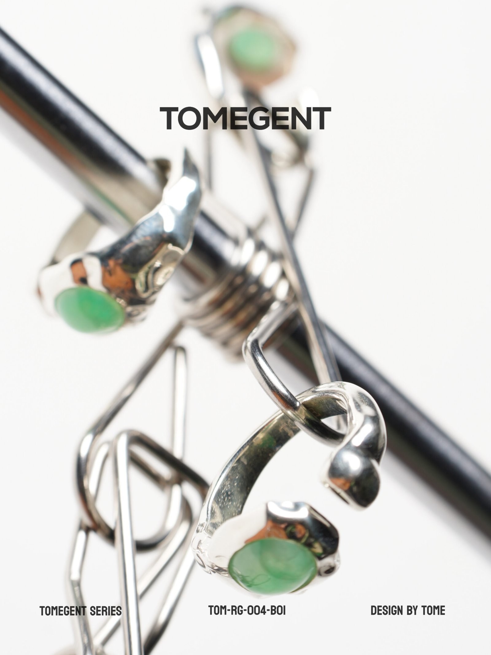 TOMEGENT Liquid Metal Series Sterling Silver Inlaid Jadeite Pinky Ring | TOM‑RG‑004‑B01 - Image 6