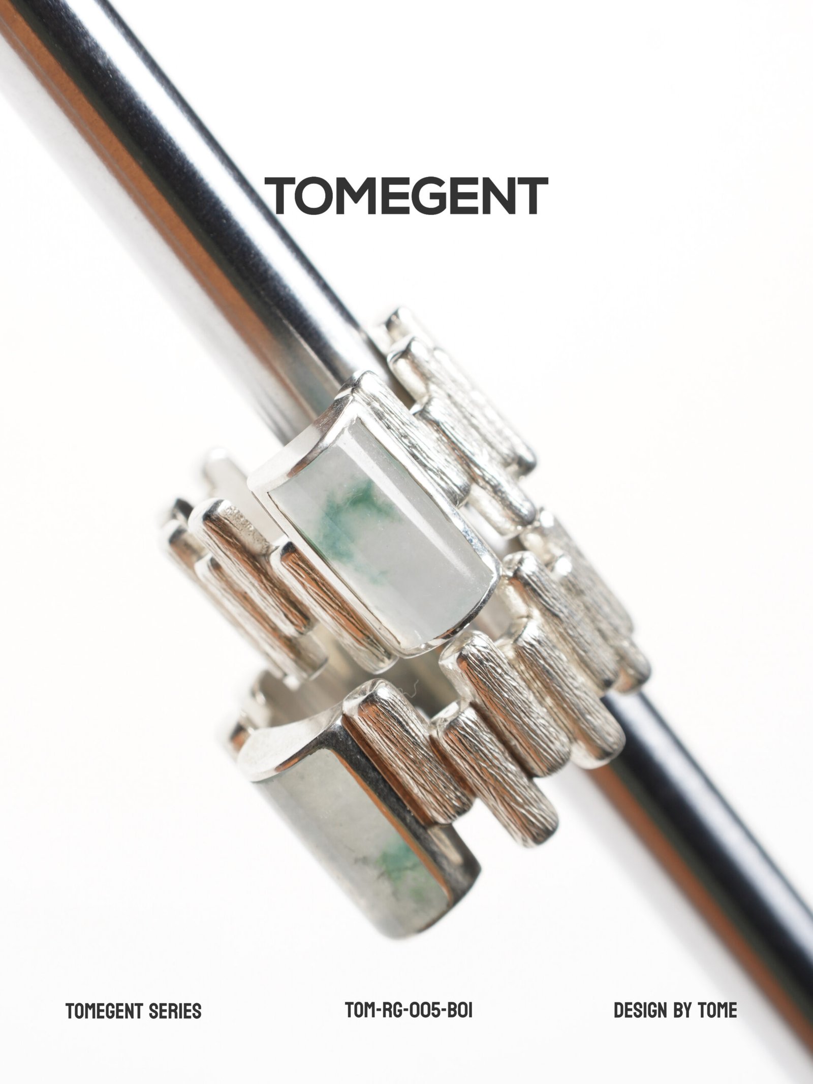 TOMEGENT ELEMENT Series Sterling Silver Inlaid Jadeite Ring | TOM-RG-005-B01 - Image 3