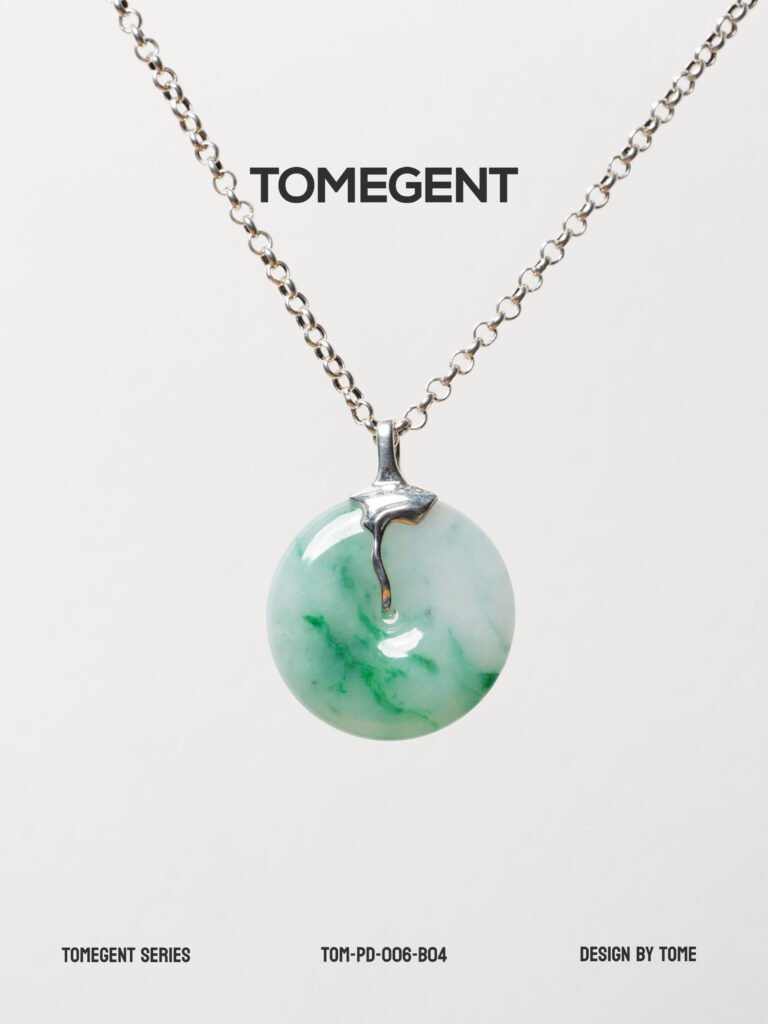 TOMEGENT Liquid‑Metal Donut Pendant, 925 Silver Inlaid Jadeite (B04)