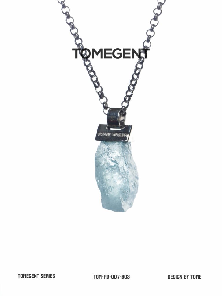 TOMEGENT Azure Waves Sterling Silver Natural Aquamarine Pendant